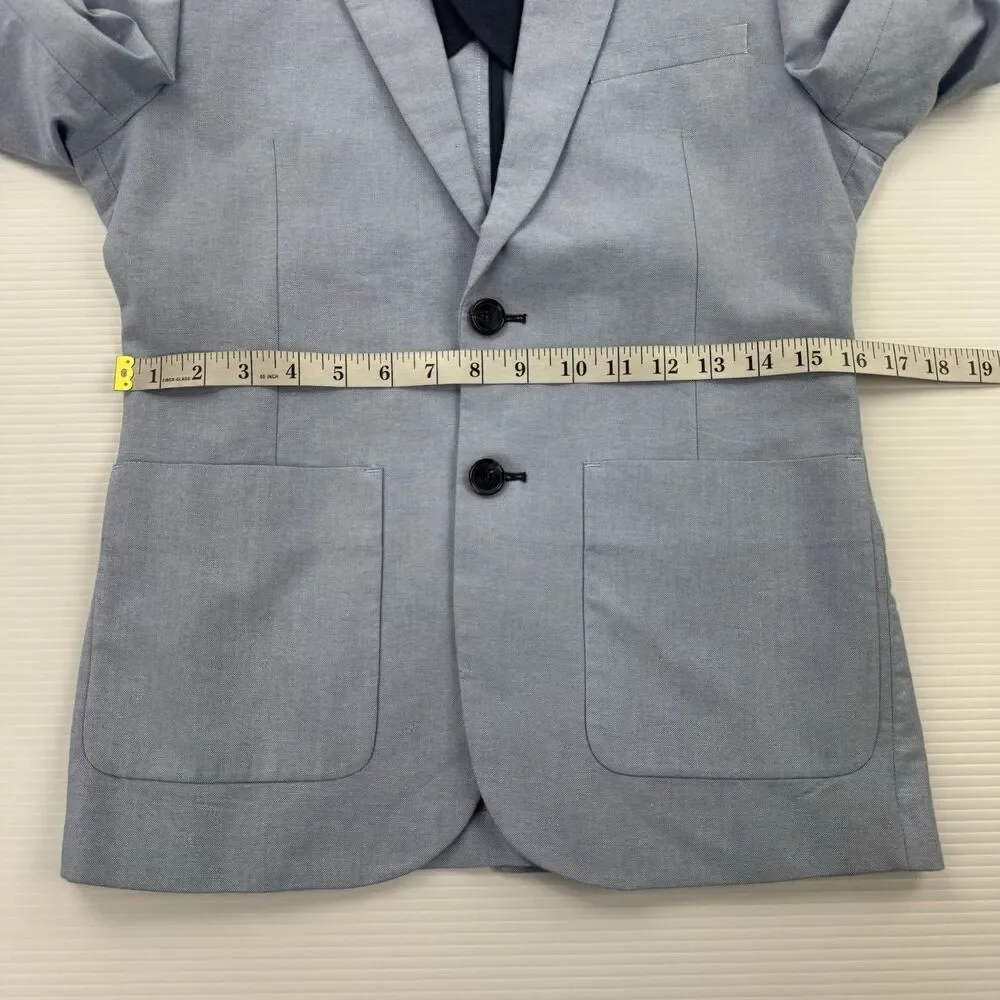 H&M 34R Light Blue Cotton Blazer Sport Coat Elbow Patches Slim Fit Jacket